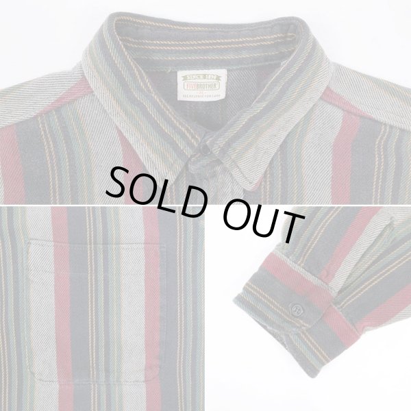 画像4: 90's FIVE BROTHER マルチストライプ柄 ヘビーネルシャツ (4)