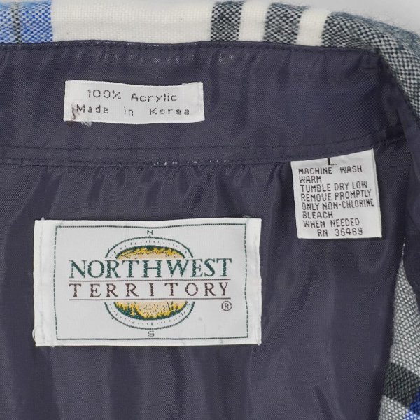 画像2: 90's NORTHWEST TERRITORY アクリル フランネルシャツ "White×Black×Blue Plaid" (2)