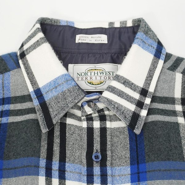 画像3: 90's NORTHWEST TERRITORY アクリル フランネルシャツ "White×Black×Blue Plaid" (3)