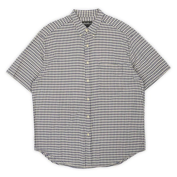 画像1: 00's Eddie Bauer S/S ボタンダウンシャツ "Navy Plaid" (1)
