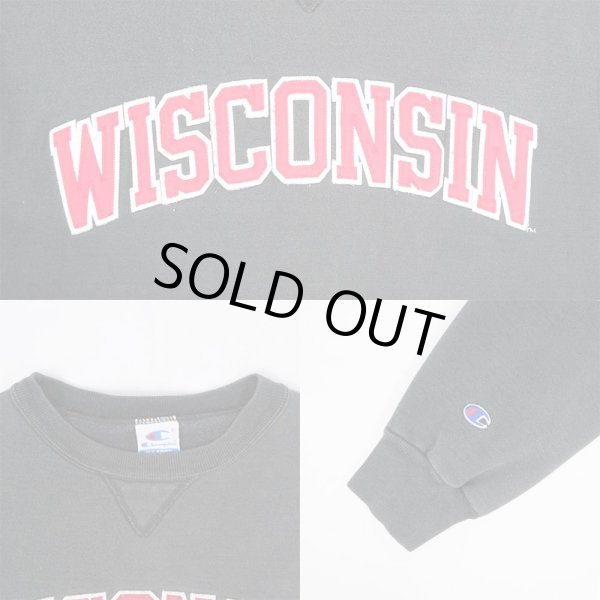 画像4: 90-00's Champion カレッジロゴ 前Vスウェット "BLACK" (4)