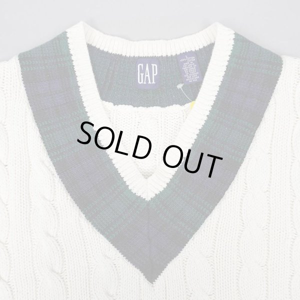 画像3: 90's OLD GAP コットン チルデンニットベスト (3)