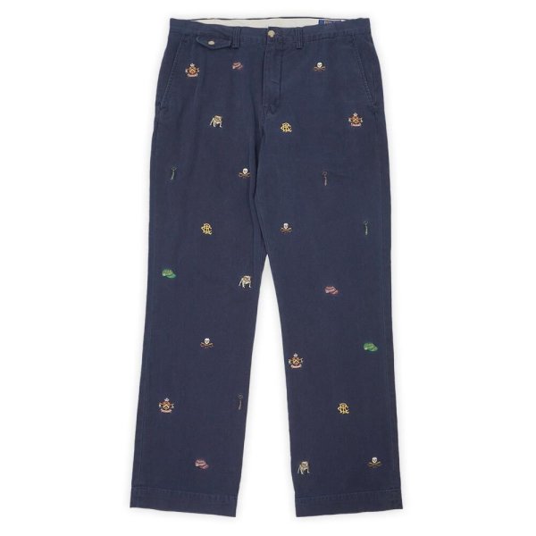 画像1: 00's Polo Ralph Lauren 総柄刺繍 ノータック チノトラウザー "W34 L32" (1)