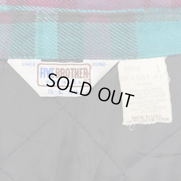 画像2: 80's FIVE BROTHER キルティングライナー ヘビーネルシャツ "MADE IN USA / Turquoise Plaid" (2)