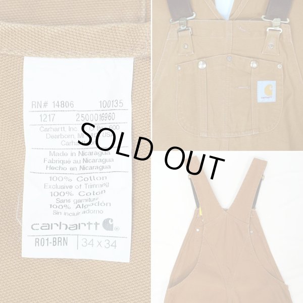 画像4: 00's Carhartt ダブルニー ダックオーバーオール “R01-BRN / W34 L34” (4)