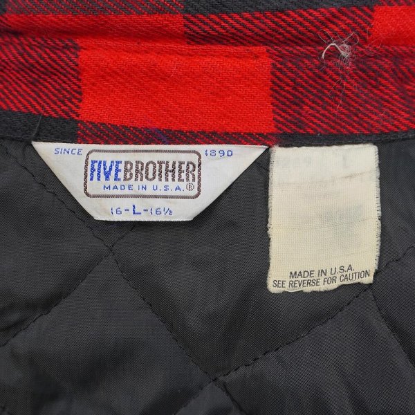 画像2: 80's FIVE BROTHER キルティングライナー ヘビーネルシャツ "MADE IN USA / Red&Black Plaid" (2)