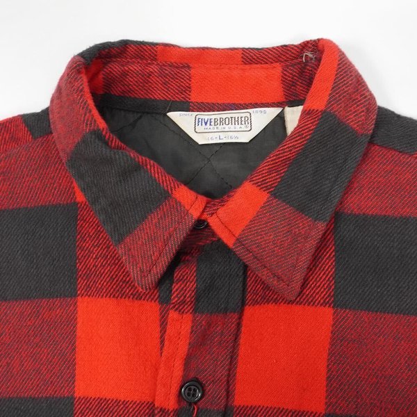 画像3: 80's FIVE BROTHER キルティングライナー ヘビーネルシャツ "MADE IN USA / Red&Black Plaid" (3)