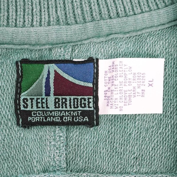 画像2: 90's STEEL BRIDGE ハーフジップスウェット "FADE GREEN / MADE IN USA / DEADSTOCK" (2)