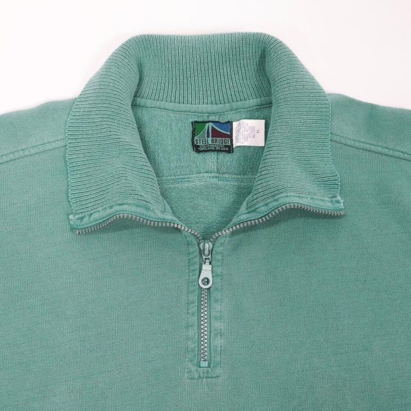 画像3: 90's STEEL BRIDGE ハーフジップスウェット "FADE GREEN / MADE IN USA / DEADSTOCK" (3)
