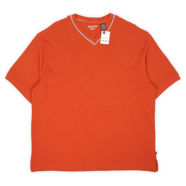 画像1: 00's ST JOHN'S BAY Vネック コットンピケTシャツ "Orange / DEADSTOCK" (1)