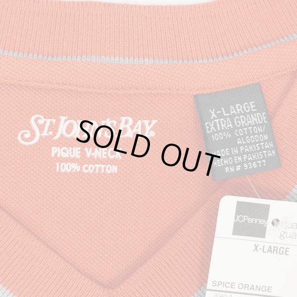 画像2: 00's ST JOHN'S BAY Vネック コットンピケTシャツ "Orange / DEADSTOCK" (2)