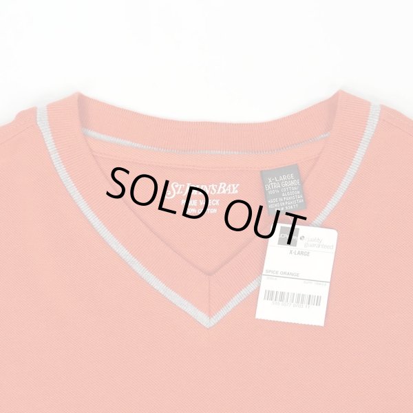 画像3: 00's ST JOHN'S BAY Vネック コットンピケTシャツ "Orange / DEADSTOCK" (3)