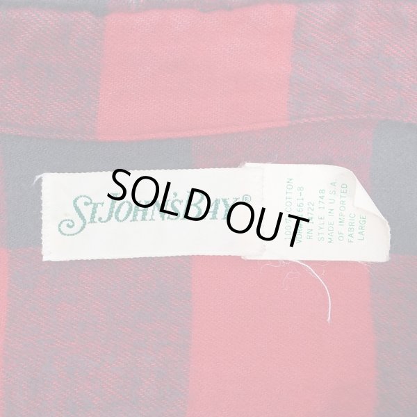 画像2: 80's ST JOHN'S BAY ブロックチェック柄 ヘビーネルシャツ "MADE IN USA / BLACK×RED" (2)