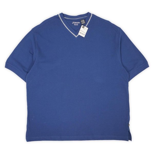 画像1: 00's ST JOHN'S BAY Vネック コットンピケTシャツ "Navy / DEADSTOCK" (1)