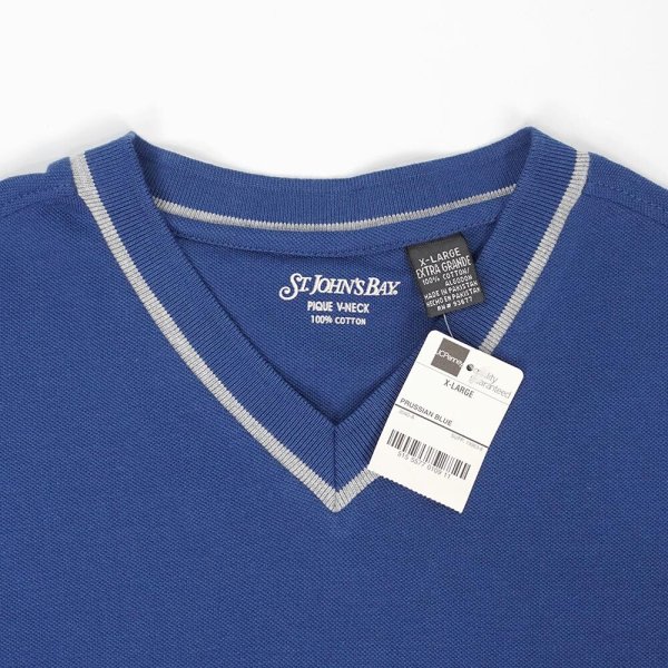 画像3: 00's ST JOHN'S BAY Vネック コットンピケTシャツ "Navy / DEADSTOCK" (3)