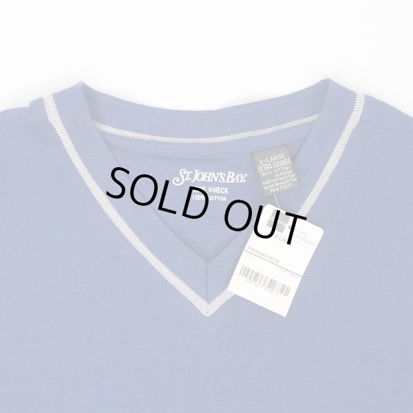 画像3: 00's ST JOHN'S BAY Vネック コットンピケTシャツ "Navy / DEADSTOCK" (3)