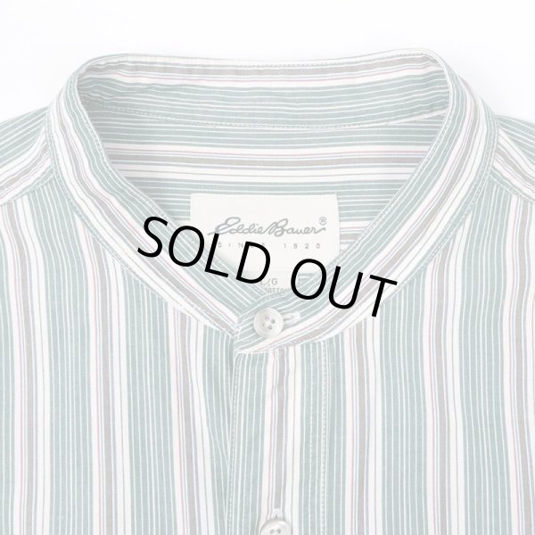 画像3: 90's Eddie Bauer マルチストライプ柄 バンドカラーシャツ "白タグ" (3)