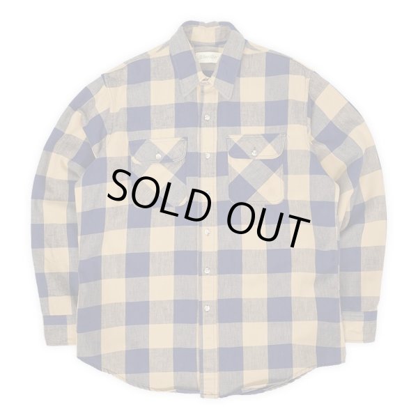 画像1: 80's ST JOHN'S BAY ブロックチェック柄 ヘビーネルシャツ "MADE IN USA / NAVY×BEIGE" (1)