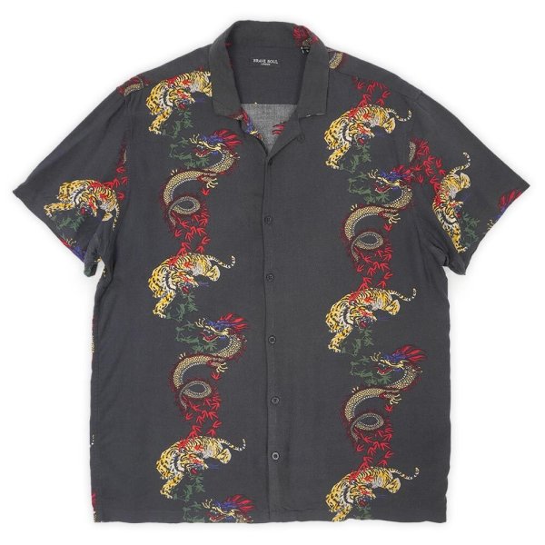 画像1: 00's BRAVE SOUL LONDON S/S レーヨンオープンカラーシャツ "BLACK BASE" (1)
