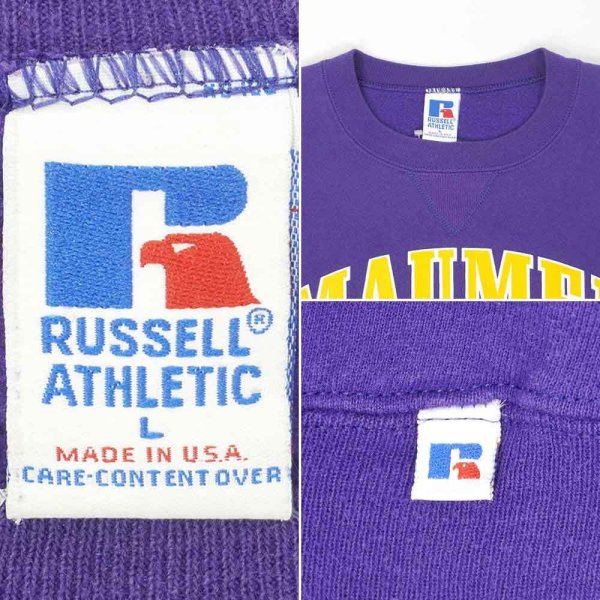画像2: 90's RUSSELL カレッジプリント スウェット "MADE IN USA" (2)