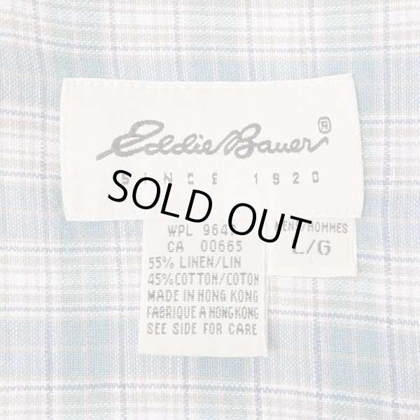 画像2: 90's Eddie Bauer コットンリネン バンドカラーシャツ "白タグ" (2)