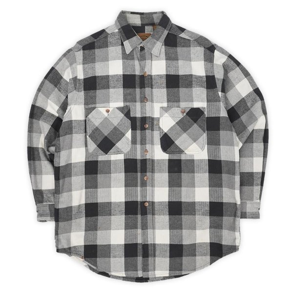 画像1: 90's ST JOHN'S BAY ブロックチェック柄 ヘビーネルシャツ "BLACK×WHITE" (1)