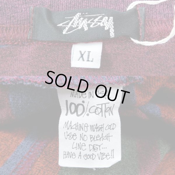 画像2: 80's OLD STUSSY マルチボーダー柄 ポケットTシャツ "MADE IN USA" (2)