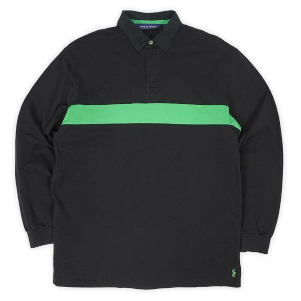 画像1: 90's Polo Ralph Lauren L/S ポロシャツ "裾ポニー / BLACK × GREEN" (1)