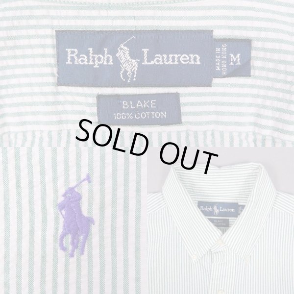 画像3: 90's Polo Ralph Lauren S/S ストライプ柄 ボタンダウンシャツ "Seersucker / GREEN" (3)