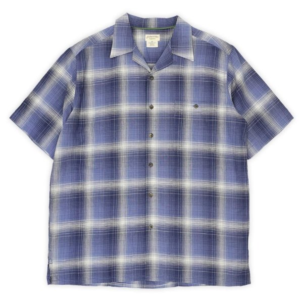 画像1: 00's ST JOHN'S BAY S/S オープンカラーシャツ "Navy Ombre Plaid" (1)