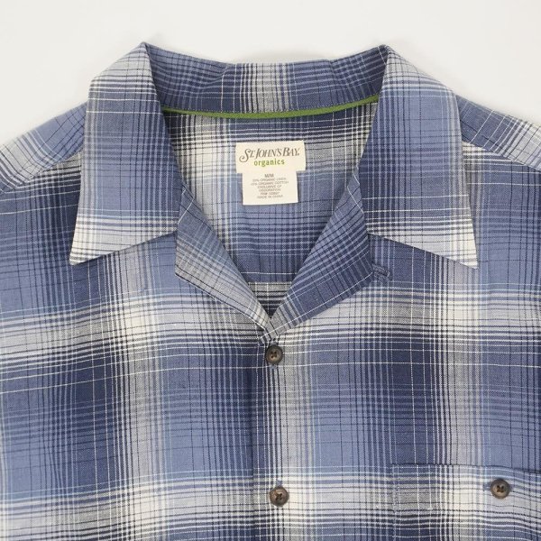 画像3: 00's ST JOHN'S BAY S/S オープンカラーシャツ "Navy Ombre Plaid" (3)