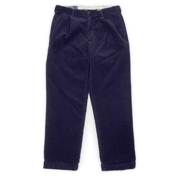 画像1: 90's Polo Ralph Lauren 2タック コーデュロイトラウザー "HAMOND PANT / NAVY" (1)
