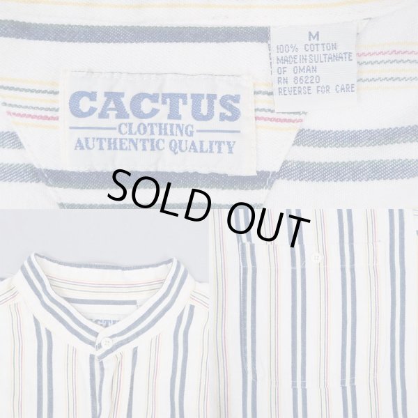 画像3: 90's CACTUS S/S マルチストライプ柄 バンドカラーシャツ (3)