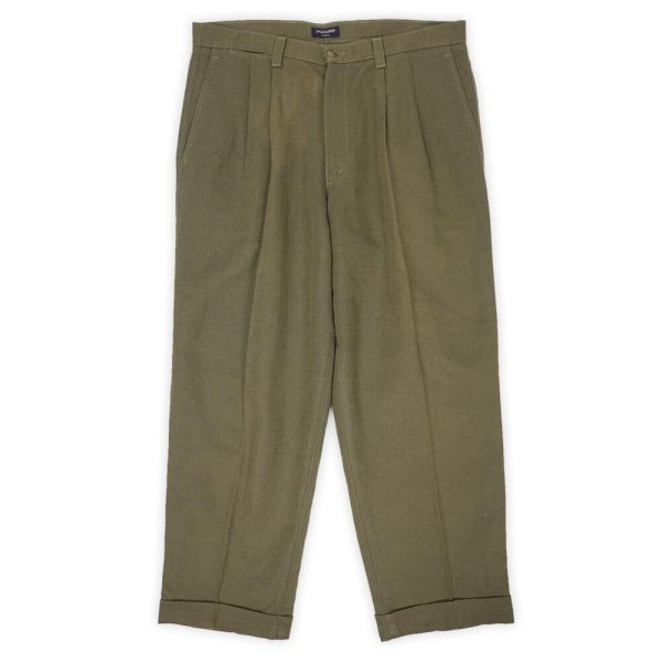 画像1: 90's DOCKERS 2タック コットンリネントラウザー "MADE IN USA / OLIVE" (1)