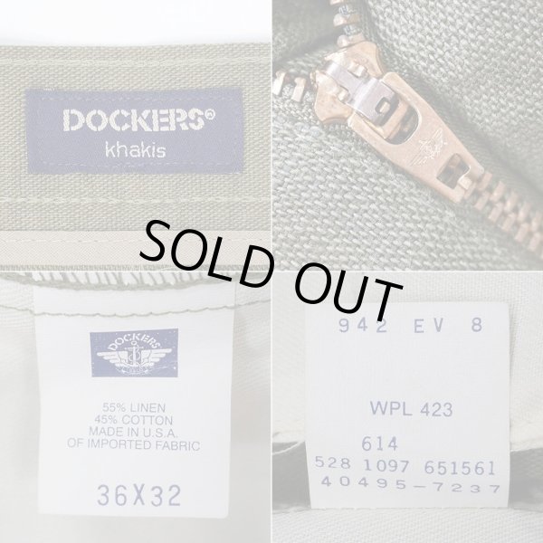 画像4: 90's DOCKERS 2タック コットンリネントラウザー "MADE IN USA / OLIVE" (4)