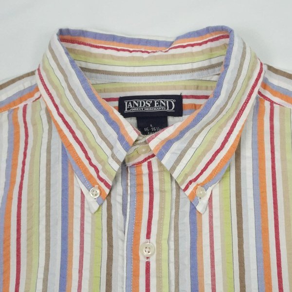 画像3: 90-00's LANDS' END S/S シアサッカーボタンダウンシャツ (3)