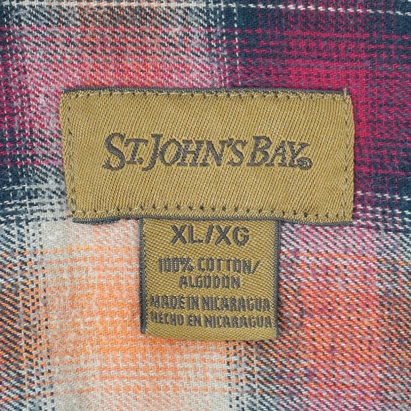 画像2: 90-00's ST.JOHN'S BAY フランネルボタンダウンシャツ "Red×Orange Ombre Plaid" (2)