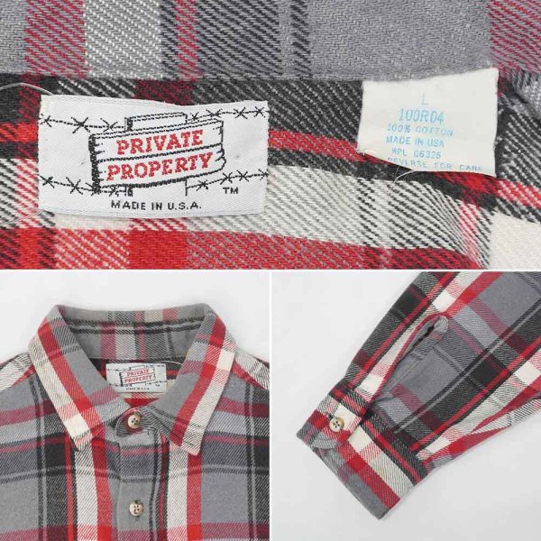 画像2: 80's PRIVETE PROPERTY ヘビーネルシャツ "MADE IN USA / Gray Plaid" (2)