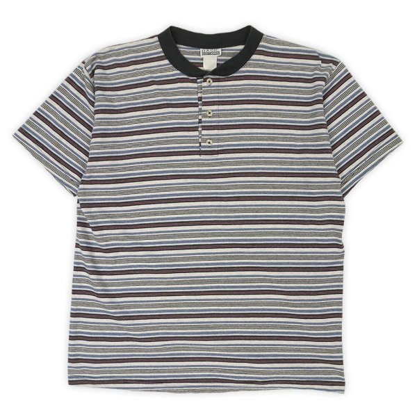 画像1: 90's BASIC EDITIONS ヘンリーネック マルチボーダーTシャツ (1)