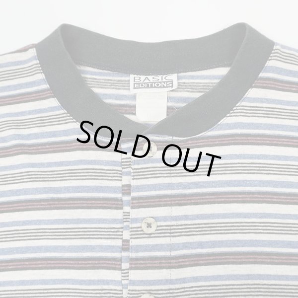 画像3: 90's BASIC EDITIONS ヘンリーネック マルチボーダーTシャツ (3)
