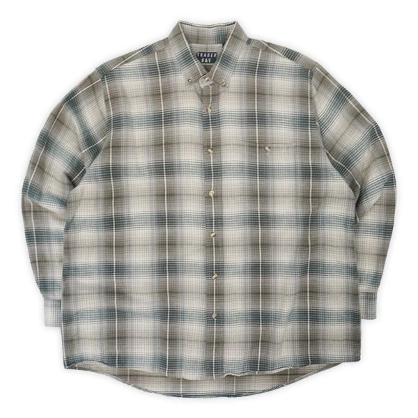 画像1: 90's TRADER BAY フランネル ボタンダウンシャツ "Gray×Green Ombre Plaid" (1)