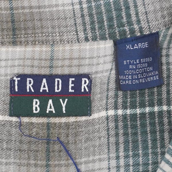 画像2: 90's TRADER BAY フランネル ボタンダウンシャツ "Gray×Green Ombre Plaid" (2)
