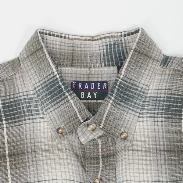 画像3: 90's TRADER BAY フランネル ボタンダウンシャツ "Gray×Green Ombre Plaid" (3)