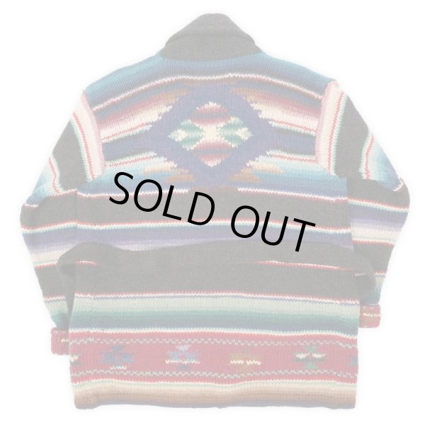 画像2: 90's Polo Ralph Lauren ネイティブ柄 ニットガウン “BLACK BASE / HAND KNIT” (2)