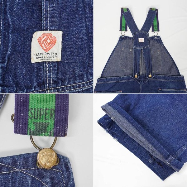 画像4: 50's FLINT デニムオーバーオール "ローバックスタイル / W44 L28相当" (4)