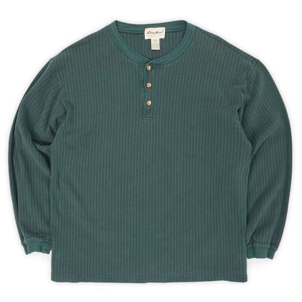画像1: 90's Eddie Bauer ストライプ柄 ヘンリーネックカットソー "白タグ" (1)