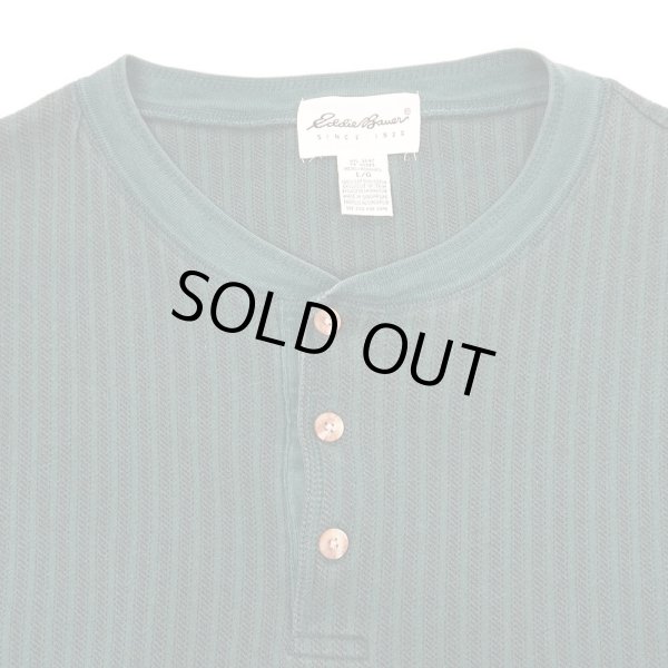 画像3: 90's Eddie Bauer ストライプ柄 ヘンリーネックカットソー "白タグ" (3)