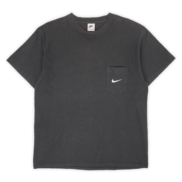 画像1: 90's NIKE スウォッシュロゴ刺繍 ポケットTシャツ "Fade Black" (1)