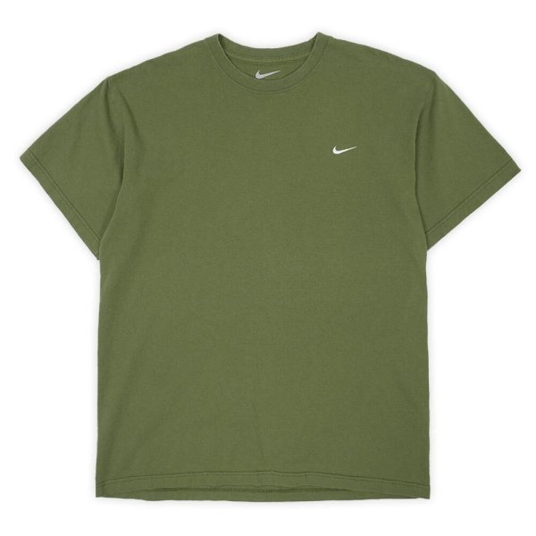 画像1: 00's NIKE スウォッシュ ロゴ刺繍 Tシャツ "OLIVE" (1)
