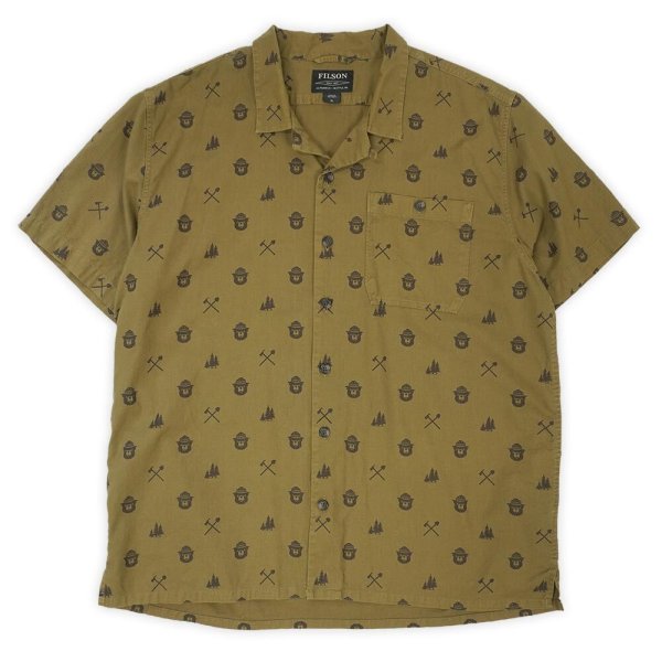 画像1: 00's FILSON × SMOKEY BEAR S/S 総柄 オープンカラーシャツ (1)
